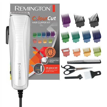 Remington Tondeuse Cheveux [Idéale Famille] ColorCut (Utilisation Facile, Lames acier inoxydable Auto-Affûtées, Secteur, 11 Sabo