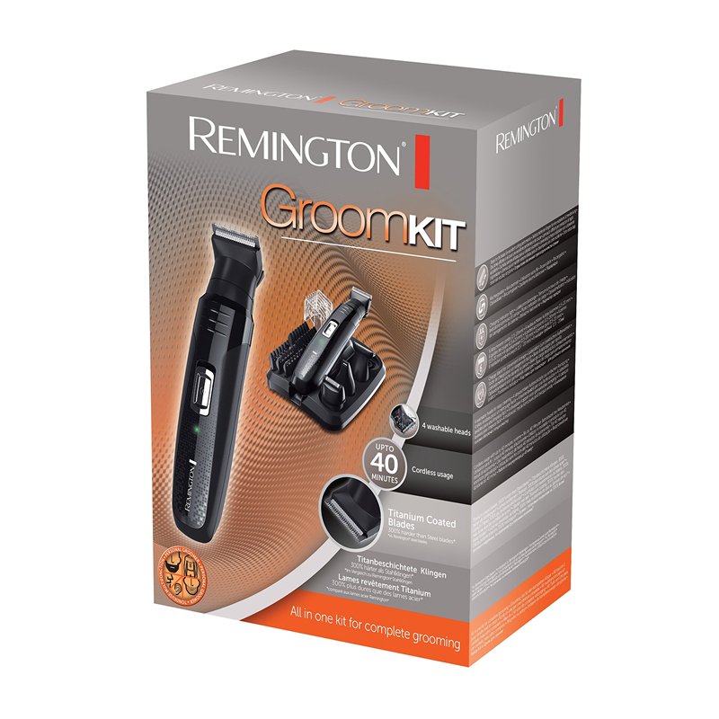 Image secondaire de Remington Tondeuse Barbe [Multifonction 10 accessoires] GroomKit (Polyvalent: Poils du visage, 4 têtes interchangeables, Lames T