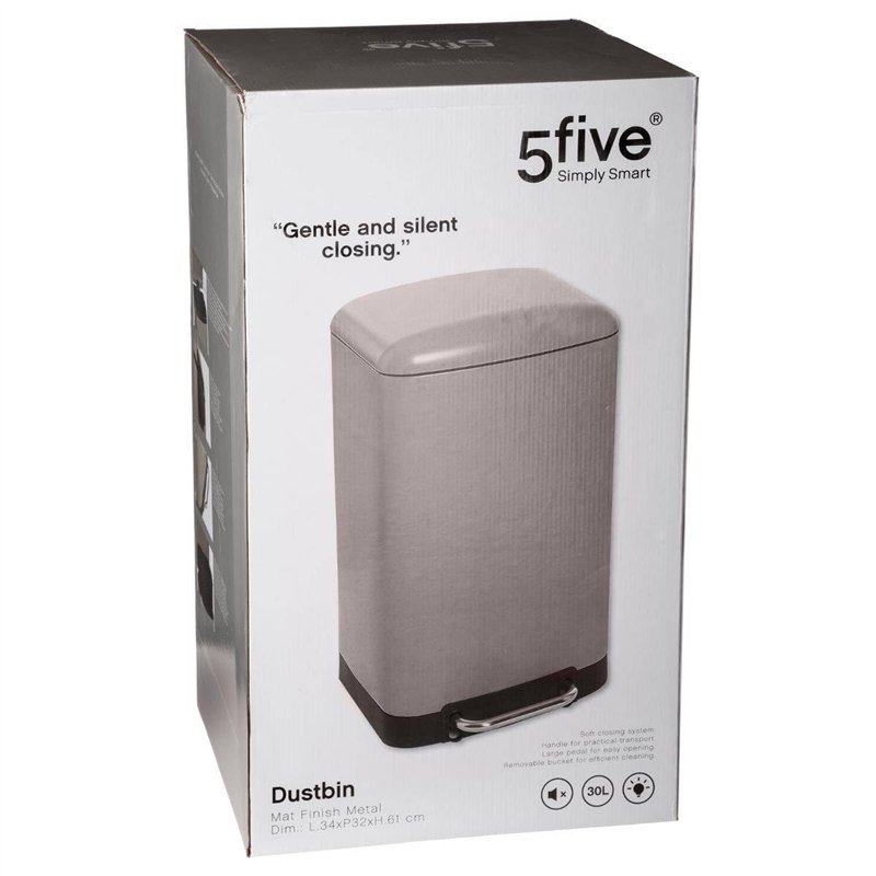 Image secondaire de 5 five simply smart Poubelle 30L en métal finition mate - Fermeture silencieuse - Large pédale - Coloris TAUPE