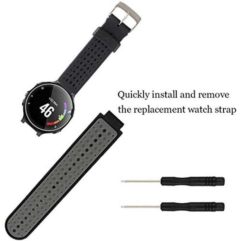 Image secondaire de Fit-power Bracelet de rechange pour montre connectée Garmin Forerunner 220/230/235/620/630 Noir/gris Taille unique, noir/gris, R