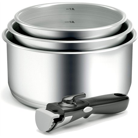 Backen 191199, Set de Casseroles 16,18,20cm, Inox, 4 Pièces, Tous Feux dont Induction, 1poignée amovible, Empilable, Compatible 