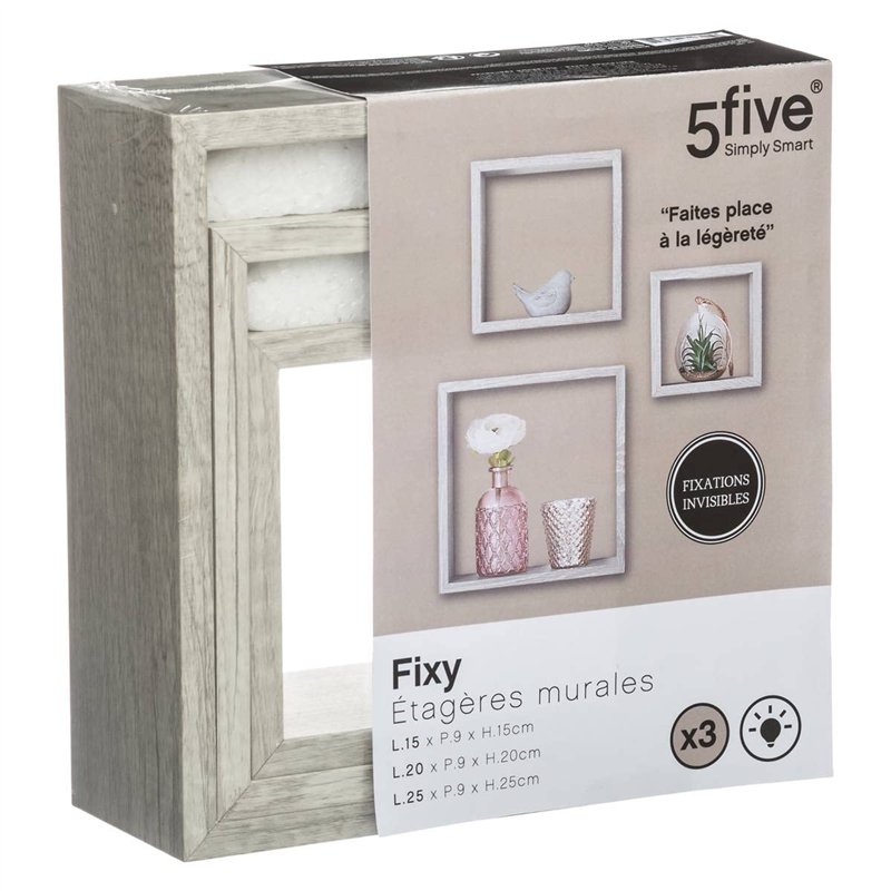 Image secondaire de 5 five simply smart 3 Petites étagères murales Cube Effet chêne Gris Fixy