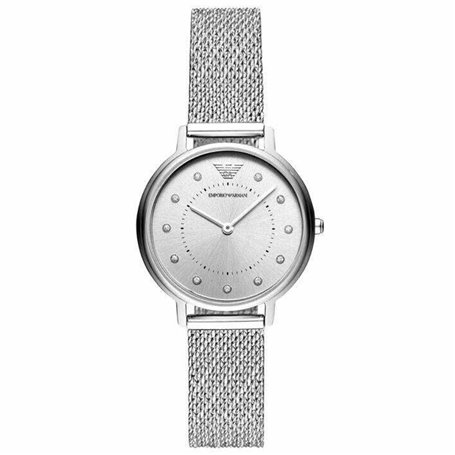 Emporio Armani Montre pour femme, mouvement à deux aiguilles, boîtier en acier inoxydable argenté de 32 mm avec bracelet en acie
