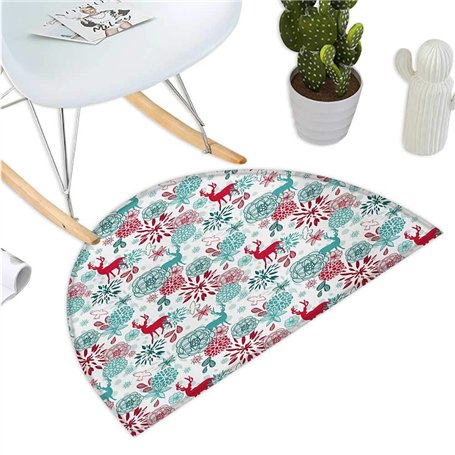 Anshesix Color02 Paillasson Demi-Cercle avec Fleurs Sauvages abstraites et Animaux 39,9 x 61 cm Noir/crème H 39,3" x D 59"