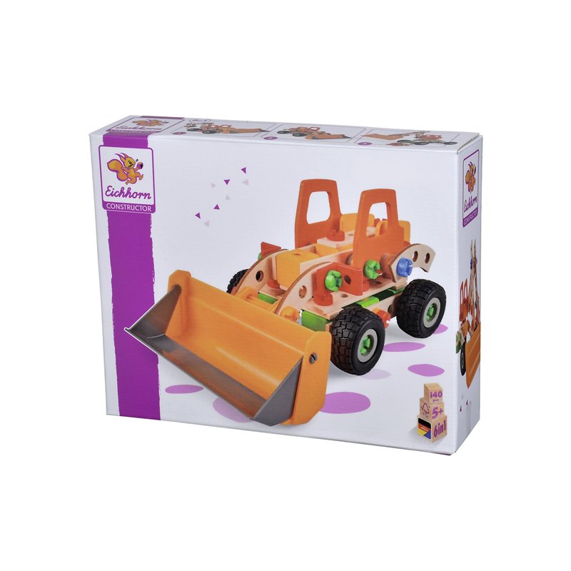 Simba Eichhorn - Pelleteuse 6 en 1 - Jeu de Construction Bois - 140 Pièces - Dès 5 Ans - Bois de Hêtre Labellisé FSC - 100039057