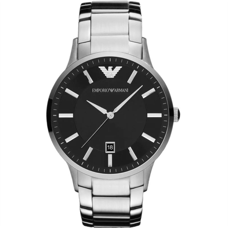 Emporio Armani Montre pour homme, mouvement date à trois aiguilles, boîtier en acier inoxydable de 43 mm avec bracelet en acier