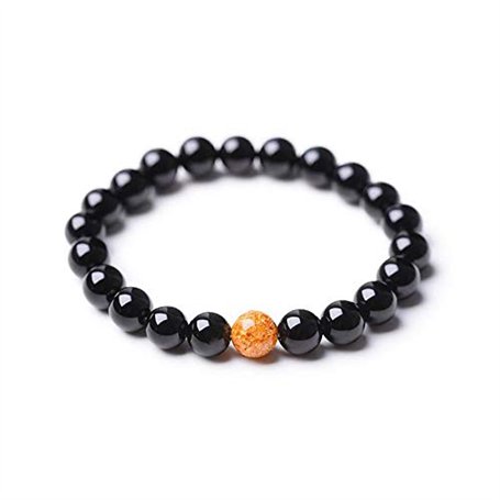 SHOP-STORY - Bracelet en Perles Naturelles Onyx Noir et Une Perle Pailletée - Bijou pour Homme et Femme