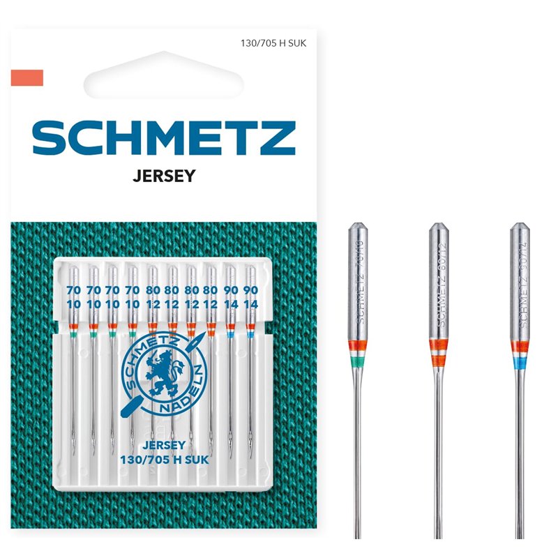 SCHMETZ Aiguilles pour machines à coudre | 10 Aiguilles Jersey | 130/705 H SUK | Grosseur d'aiguille 4x 70/10, 4x 80/12 et 2x 90