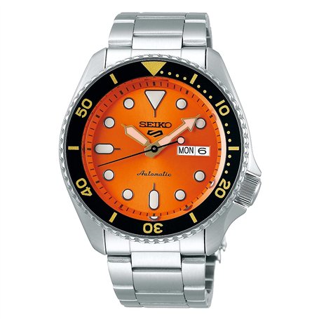 Seiko SRPD59K1 5 Sports Montre automatique pour homme avec cadran orange et maille acier