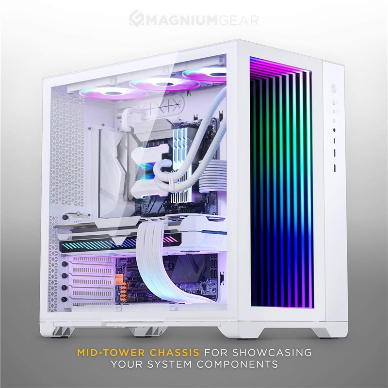 Image secondaire de Magniumgear Neo Qube 2 IM, Double Chambre ATX Mid-Tower, Digital-RGB Infinity Mirror Front Panel, Tempered Glass Panels, Blanc