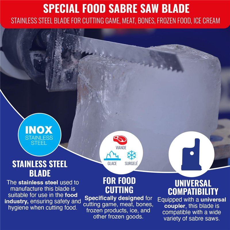 Image secondaire de TIVOLY - Lame Scie Sabre Spéciale Usage Alimentaire - Lame Inox pour Découpe de Gibier, Viande, Os, Produits Surgelés, Glace
