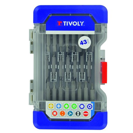 Tivoly - Coffret 43 Pièces Embouts de Vissage Longs - Empreintes pour la Plupart des Vis - Embouts Visseuse Long avec Coffret Ra