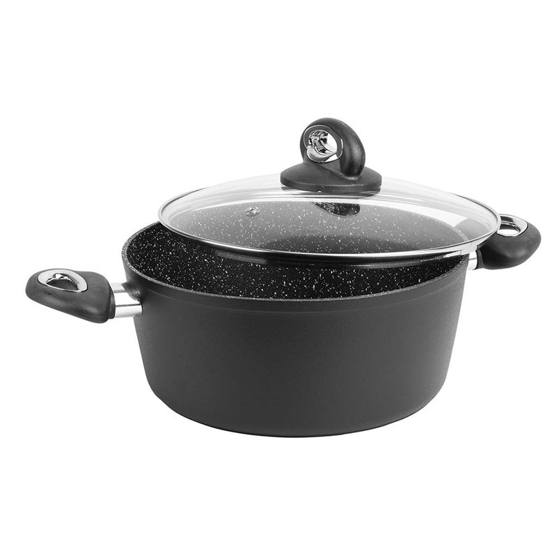 Image secondaire de Sitram 711707, Faitout Granité diam. 24 cm en aluminium forgé revêtement noir anti-adhérent sans PFOA - aspect pierre - couvercl