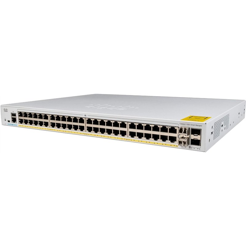 Commutateur réseau Cisco Catalyst 1000-48P-4X-L, 48 Ports Gigabit Ethernet (GbE) PoE+, consommation PoE 370 W, 4 Ports de Liaiso