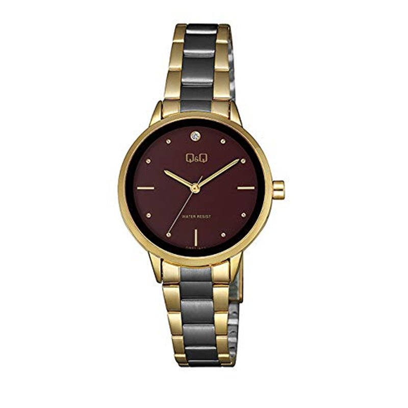 Q&Q Montre Femme Analogique Cadran Noir-QB97J422Y, Noir, Chaîne, Noir, Chaîne