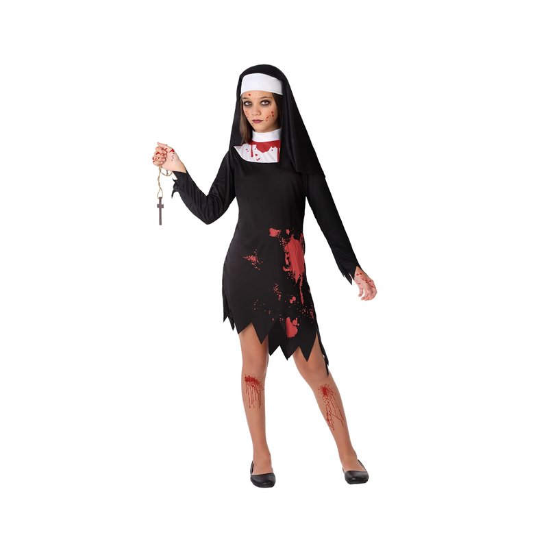 Atosa-65865 Déguisement Religieuse Ensanglanté, Femme, 65865, Noir, 5-6 Ans