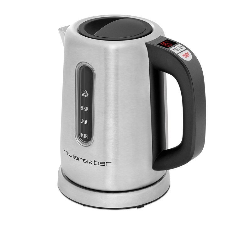 riviera&bar - Bouilloire à Température Réglable BBT350 SIENA - Inox Brossé - Compacte, Socle Pivotant à 360°, Protection Anti Su