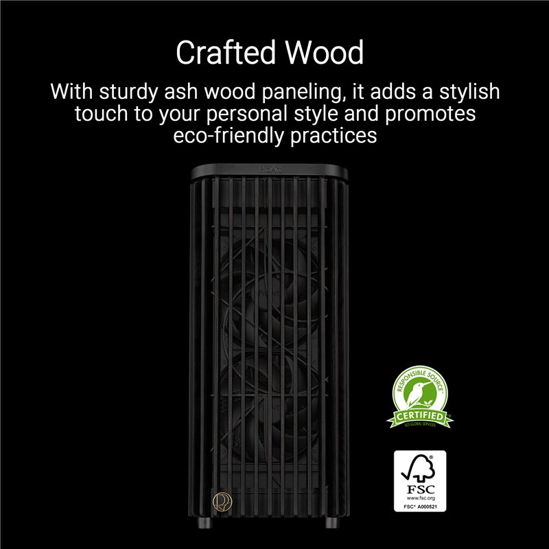 Image secondaire de ProArt PA401 Wood Edition ATX Mid-Tower Case (Wooden Front Panel, Dual 160mm Ring Fan Blades, Left-Side Panel Lock, Power and Re