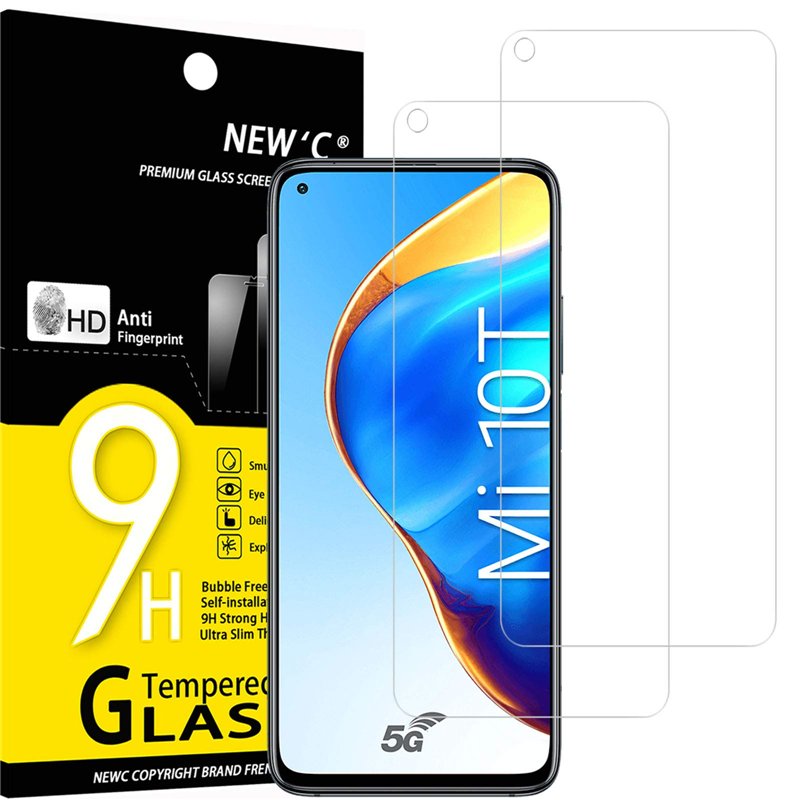NEW'C Lot de 2, Verre Trempé pour Xiaomi Mi 10T 5G, Mi 10T Pro 5G, Film Protection écran efficace contre les Rayures - sans Bull