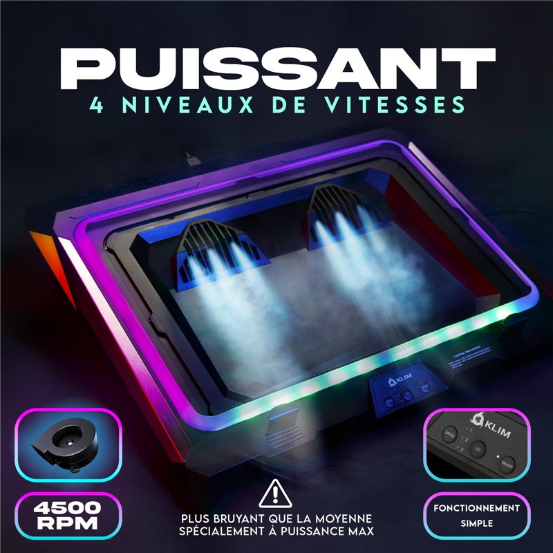 Image secondaire de KLIM Mistral Support Ordinateur Portable Ventilé - Nouveauté 2024 - Refroidisseur PC Portable à Turboventilateur (4500 RPM) et J
