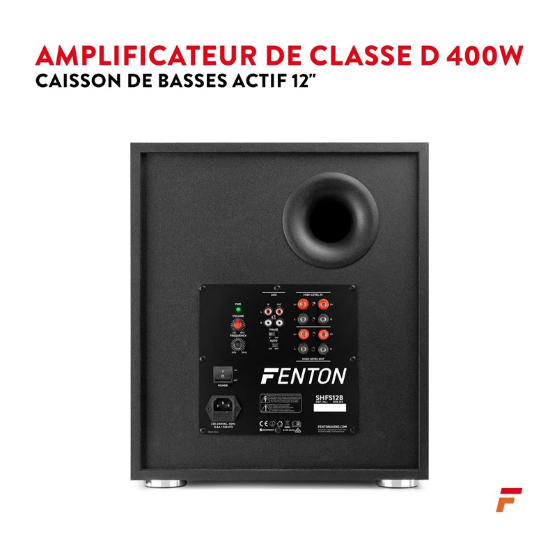 Image secondaire de Fenton SHFS12B Subwoofer Amplifié 12 Noir, Caisson de Basse Actif, 400 Watts Max, Bass-Reflex, Qualité Sonore Optimale, Caisson 