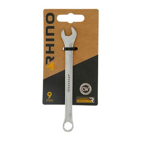 RHINO - Clé Mixte 9 mm, clé de Serrage, clé à Anneau et clé à Fourche combinés - Diamètre 9 mm - Haute qualité - Fabriqué en Aci