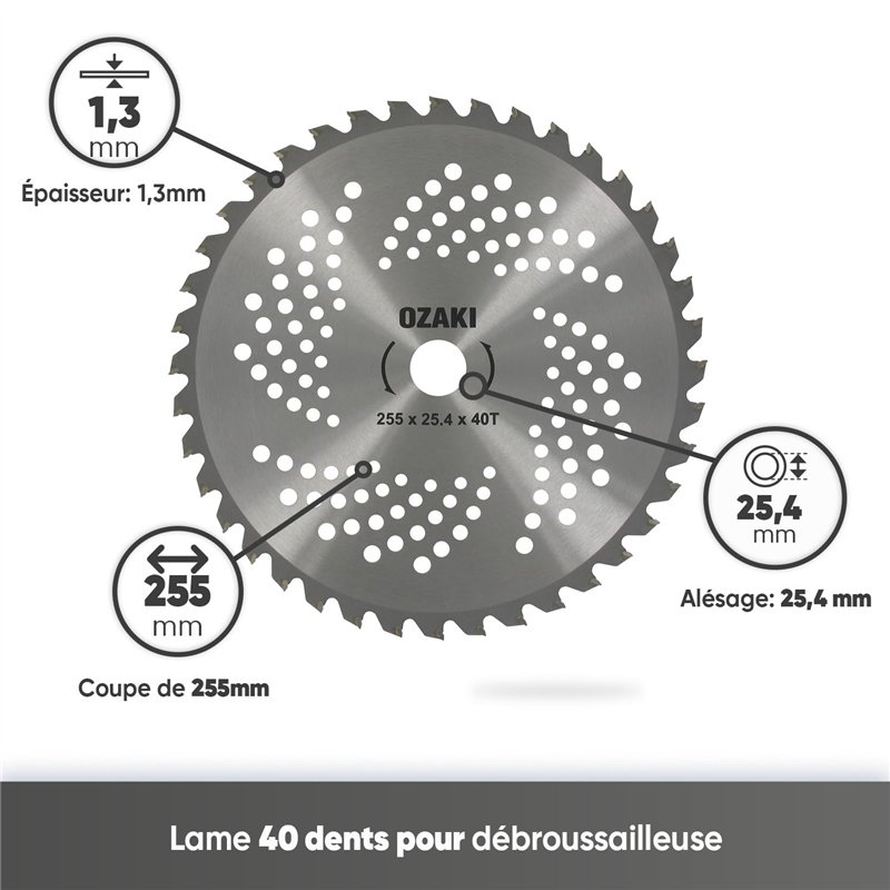 Image secondaire de GREENSTAR - Lame 40 Dents Pour Débrousailleuse - Dents à Pointe Carbure - Largeur de Coupe : 255 mm - Epaisseur 1,3 mm - Alésage