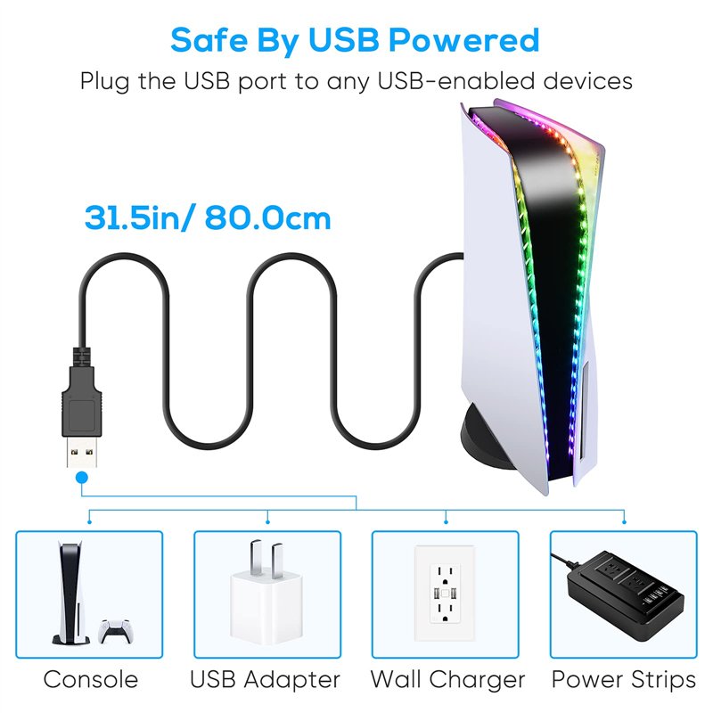 Image secondaire de Ruban LED pour PS5/PS5 PRO/PS5 Slim, Bande LED 5050 RGB Bande Lumineuse Flexible avec 7 Couleurs 358 Modes, Décoration Ruban LED