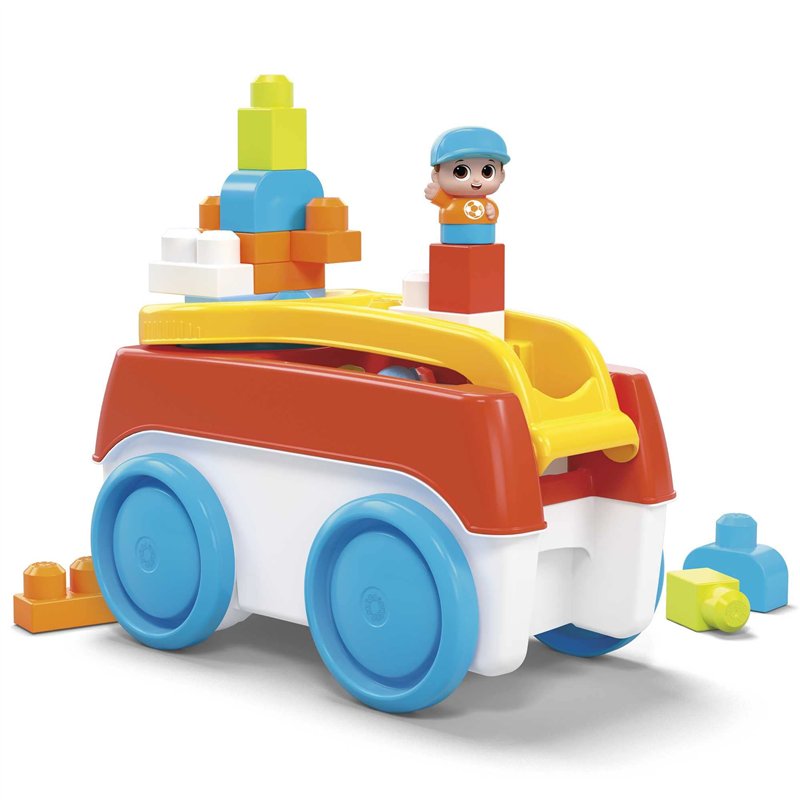 Image secondaire de Mega Bloks Coffret de construction Wagon Tourni-Blocs avec 1 wagon tournant, 19 blocs de construction géants et 1 figurine, Joue