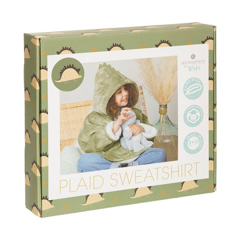 Atmosphera - Plaid Sweatshirt Capuche Dinosaure - Vert Kaki