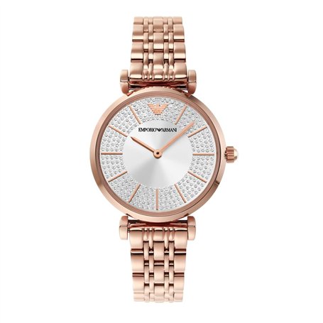 Emporio Armani Montre pour femme, mouvement à deux aiguilles, boîtier en acier inoxydable or rose de 32 mm avec bracelet en acie