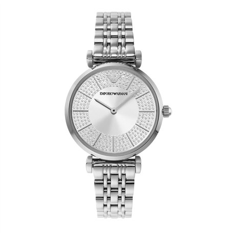 Emporio Armani Montre pour femme, mouvement à deux aiguilles, boîtier en acier inoxydable argenté de 32 mm avec bracelet en acie