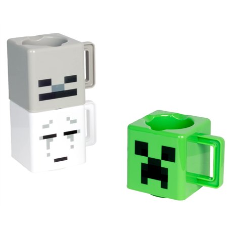 Minecraft Tasses à empiler Officiellement licencié, Lot de 3 tasses Creeper, Squelette & Ghast, Cadeau pour fans de, 250ml