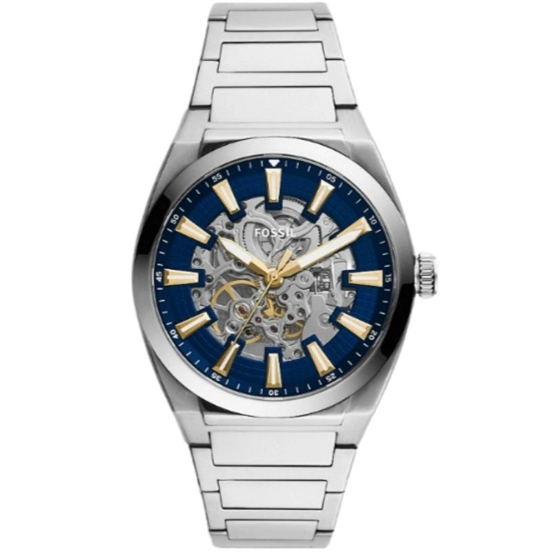 Fossil Montre pour femmes Everett, mouvement automatique, boîtier en acier inoxydable argenté de 42 mm avec bracelet en acier in