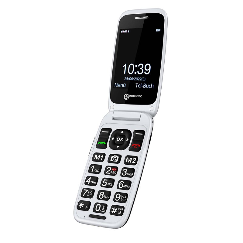 Geemarc CL8700 - Téléphone Mobile à Clapet 4G avec Gros Boutons, Fonction Géolocalisation et Touches Mémoire pour Personnes Agée