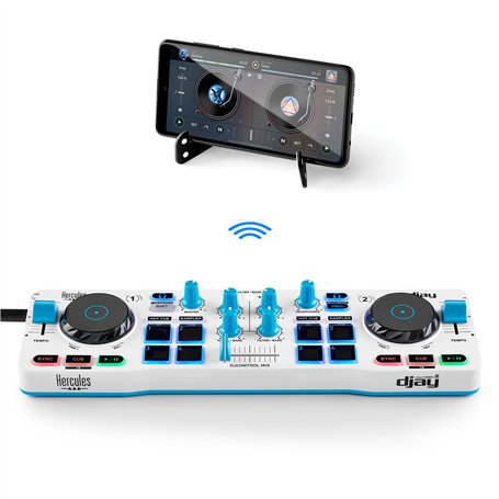 Hercules DJControl Mix Blue Edition – Contrôleur DJ Bluetooth sans fil pour Smartphone - Exclusivité Amazon