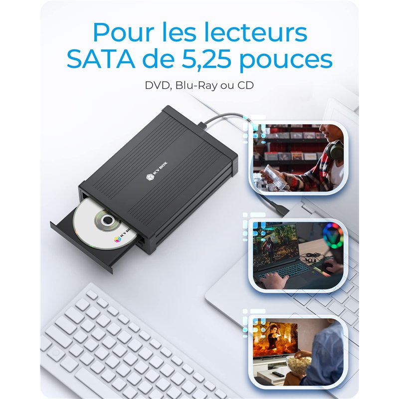 Image secondaire de ICY BOX Boîtier externe 5,25 pouces pour lecteurs Blu-ray et DVD, USB 3.0, Boîtier externe pour graveur de DVD, Boîtier pour gra