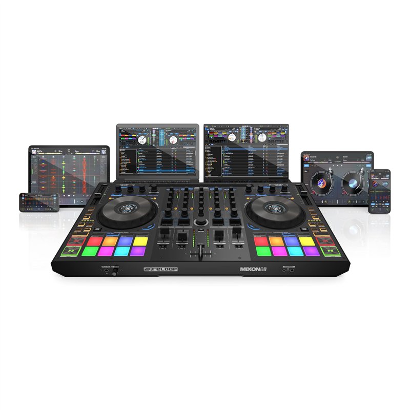 Reloop Mixon 8 Pro | 4-Kanal -Contrôleur de performance multiplateforme pour Serato & djay, Jogwheel -Displays & 4 Instant-FX-Ki