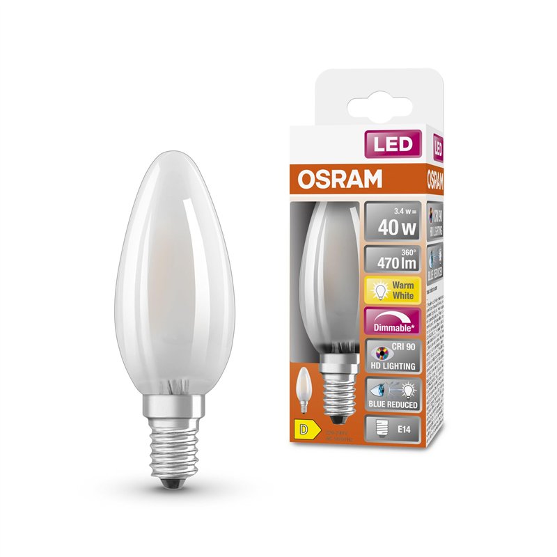 OSRAM Lampe LED Superstar à intensité variable avec un rendu des couleurs particulièrement élevé (CRI90), E14-base, verre dépoli
