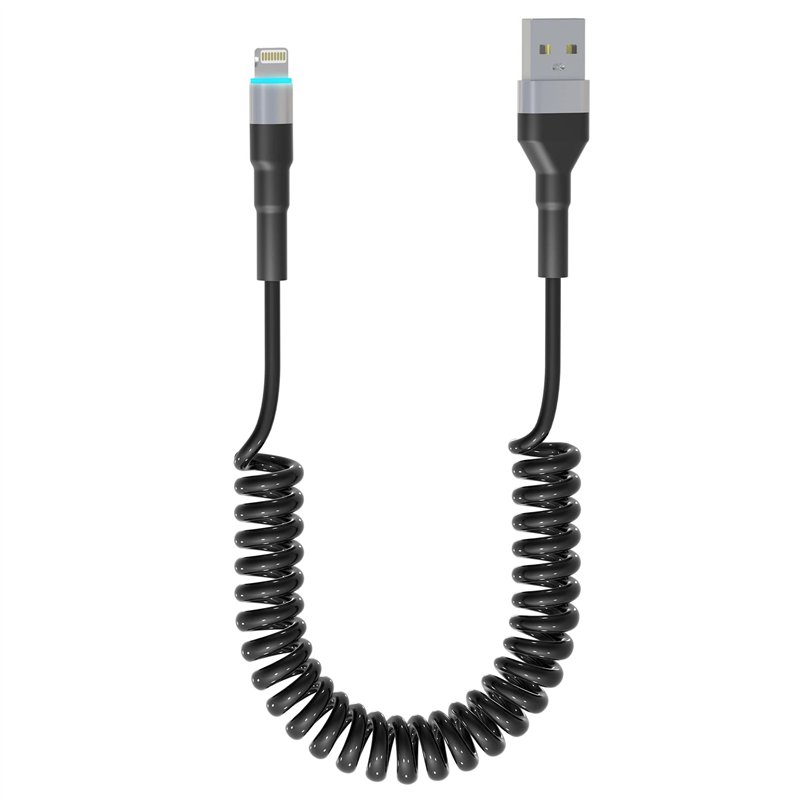 Cable iPhone Spiralé USB A à Câble Lightning, Certifié Apple Carplay et MFi, Cordon de Chargeur iPhone Court Rétractable avec Tr