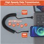 Cable iPhone Spiralé USB A à Câble Lightning, Certifié Apple Carplay et MFi, Cordon de Chargeur iPhone Court Rétractable avec Tr
