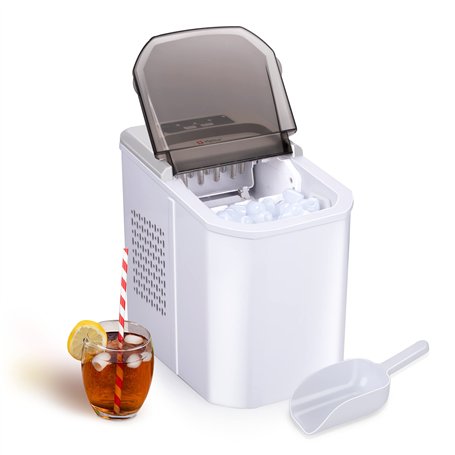 alpina Machine à Glaçons - 2 Tailles de Glaçons - Production en 10-12 Minutes - Couvercle Transparent - Blanc