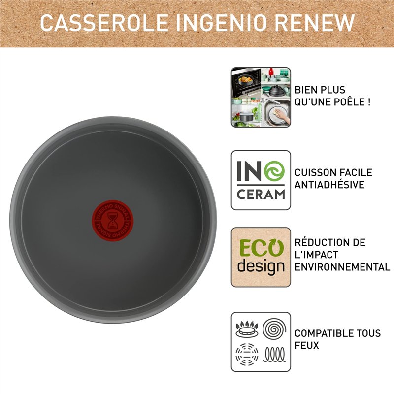 Image secondaire de Tefal Ingenio Renew Casserole 16 cm, Revêtement céramique antiadhésif, Recyclée, Cuisson saine, Thermo-Signal ™, Cuisson sûre, F