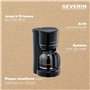 SEVERIN Cafetière Filtre, 900W, 1,4L, Jusqu'à 10 tasses, Système anti-goutte, Filtre permanent amovible, Plaque chauffante, Noir