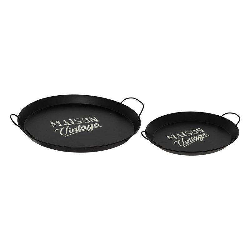 Atmosphera - Set de 2 Plateaux en métal D39,5/50cm Noir