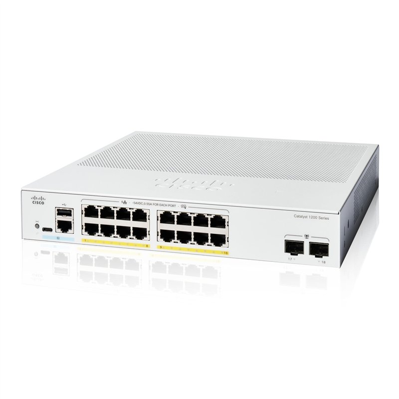 Cisco Commutateur Intelligent Cisco Catalyst 1200-16P-2G, 16 Ports GE, PoE, Ports SFP 2x1GE, Garantie limitée à Vie (C1200-16P-2