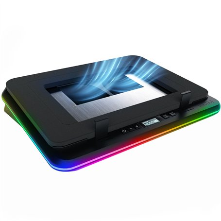 KLIM Turbofrost - Refroidisseur PC Portable 4 turbo ventilateurs - 4 x 4000 RPM, 2 modes d'alimentation USB-C/DC, RGB dynamique,