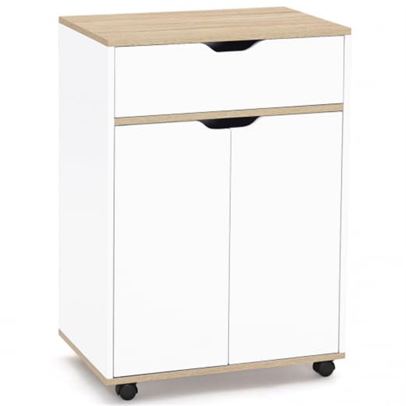 IDMarket - Desserte de cuisine COSY placard avec tiroir bois blanc et plateaux façon hêtre L.60 CM