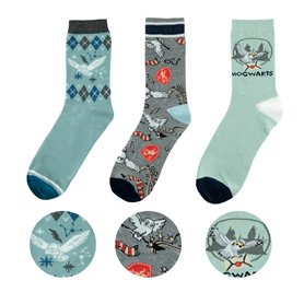 Cinereplicas HARRY POTTER - Chaussettes - Set de 3 Paires de Chaussettes Hedwige - Taille Unique - Licence Officielle