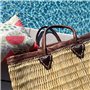 Panier Tressé Cabas de Plage Rectangulaire et Évasé en Jonc Naturel avec Finitions et Poignées en Cuir